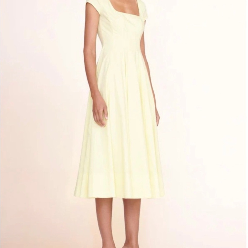 STAUD Short Sleeve Wells Midi Dress Lemon Drop Yellow